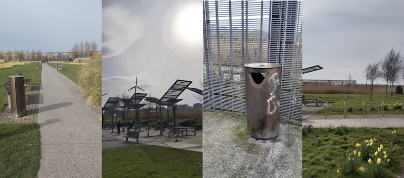 Detailed photos of recycling bins in Father Collins Park